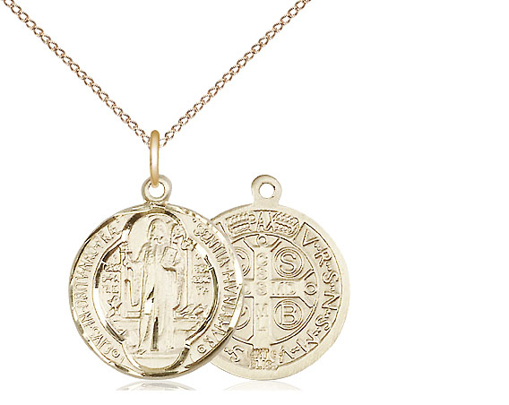 14kt Gold Filled Saint Benedict Pendant on a 18 inch Gold Filled Light Curb chain