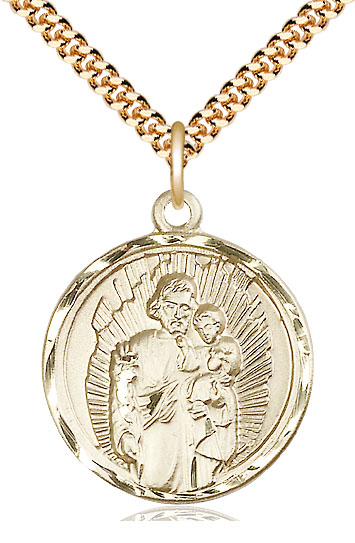 14kt Gold Filled Saint Joseph Pendant on a 24 inch Gold Plate Heavy Curb chain