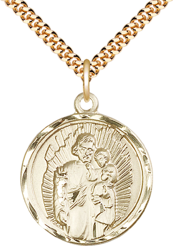 14kt Gold Filled Saint Joseph Pendant on a 24 inch Gold Plate Heavy Curb chain