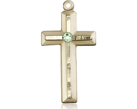 14kt Gold Filled Cross Medal with a 3mm Peridot Swarovski stone