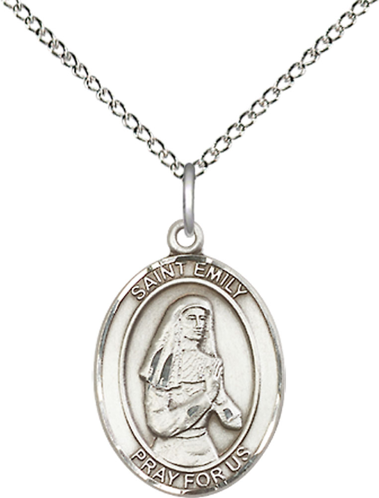 Sterling Silver Saint Emily de Vialar Pendant on a 18 inch Sterling Silver Light Curb chain