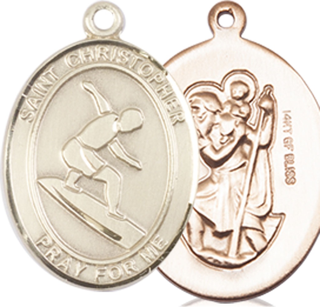 14kt Gold Filled Saint Christopher Surfing Medal