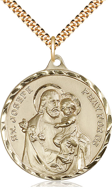 14kt Gold Filled Saint Joseph Pendant on a 24 inch Gold Plate Heavy Curb chain