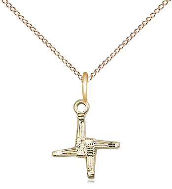 14kt Gold Filled Saint Brigid Cross Pendant on a 18 inch Gold Filled Light Curb chain