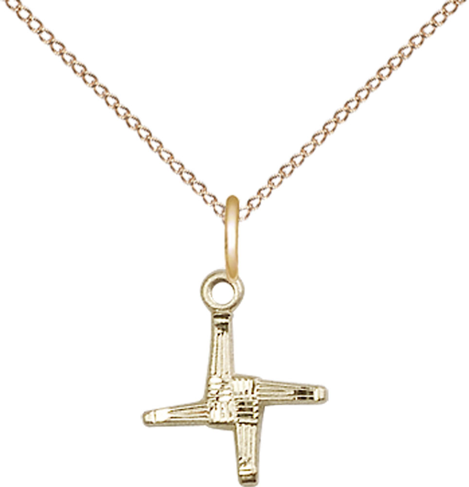 14kt Gold Filled Saint Brigid Cross Pendant on a 18 inch Gold Filled Light Curb chain