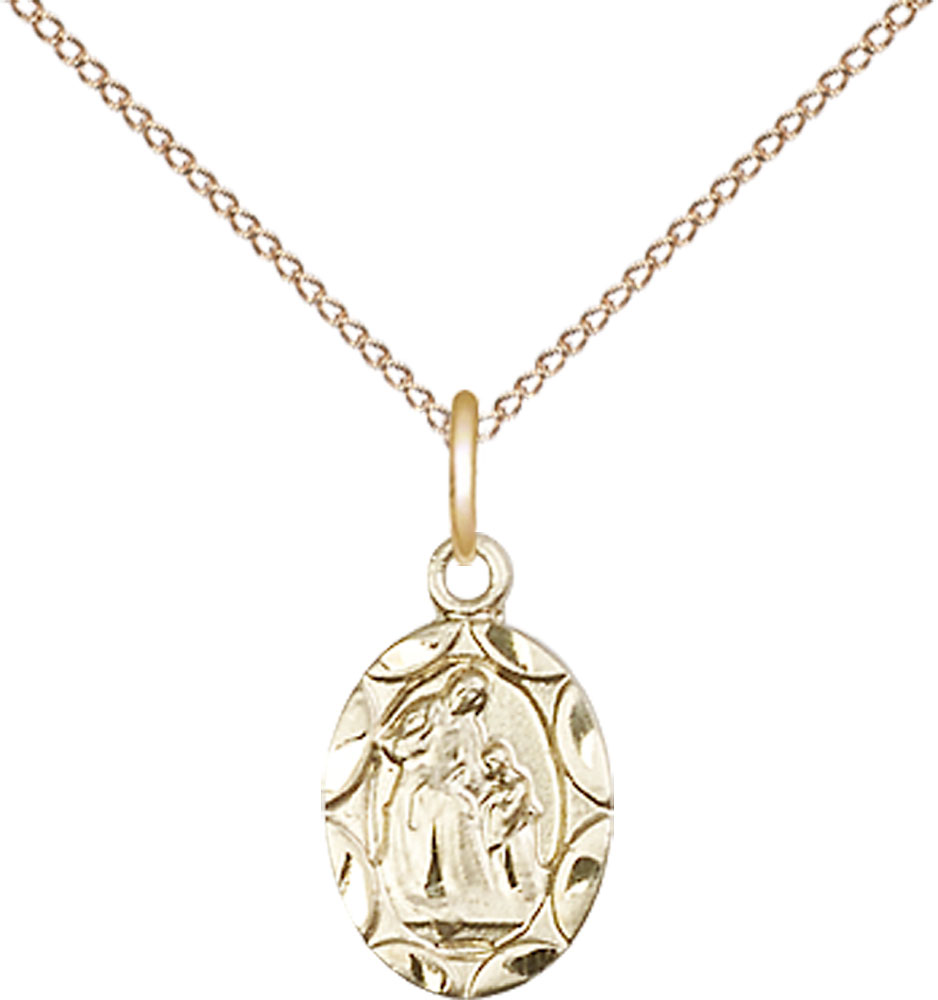 14kt Gold Filled Saint Ann Pendant on a 18 inch Gold Filled Light Curb chain