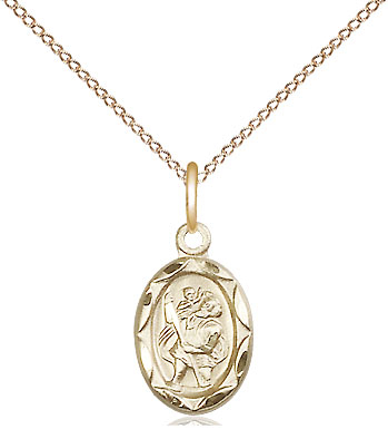 14kt Gold Filled Saint Christopher Pendant on a 18 inch Gold Filled Light Curb chain