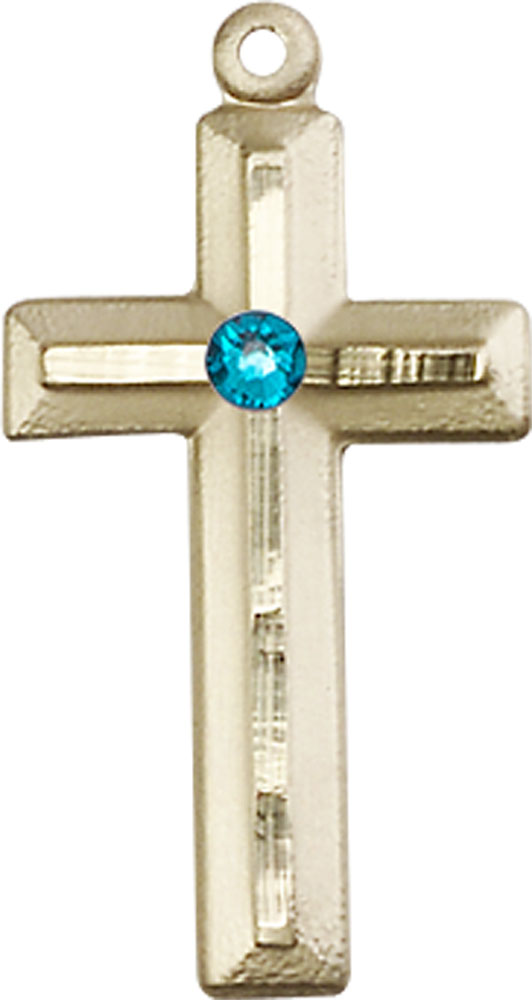 14kt Gold Cross Medal with a 3mm Zircon Swarovski stone