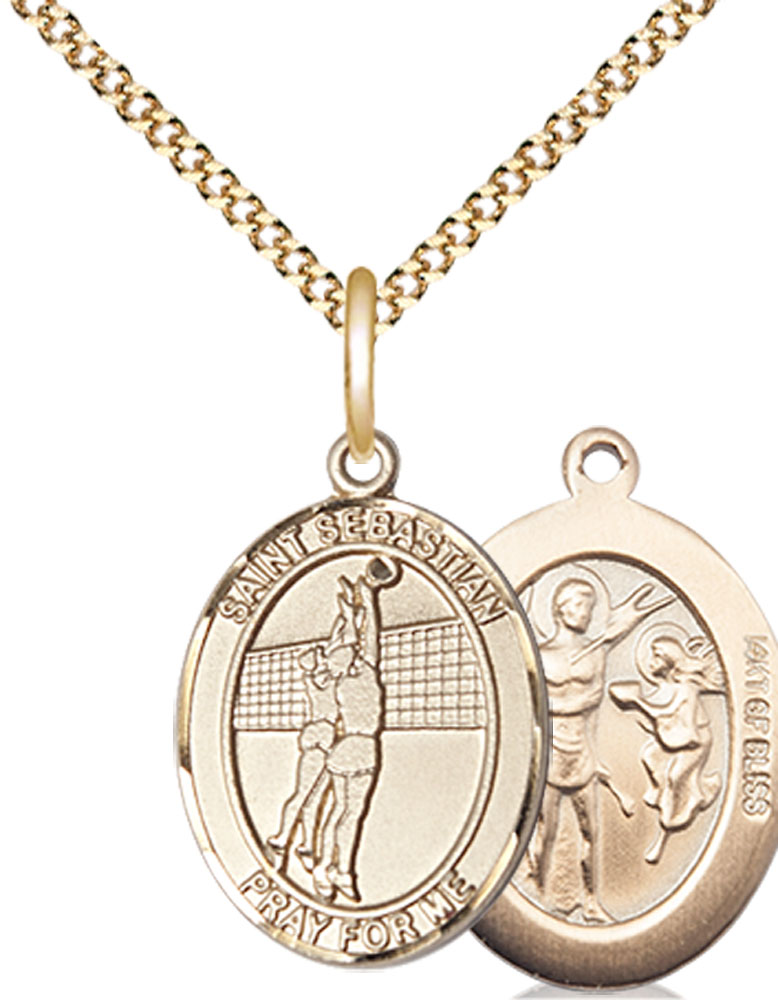 14kt Gold Filled Saint Sebastian Volleyball Pendant on a 18 inch Gold Plate Light Curb chain