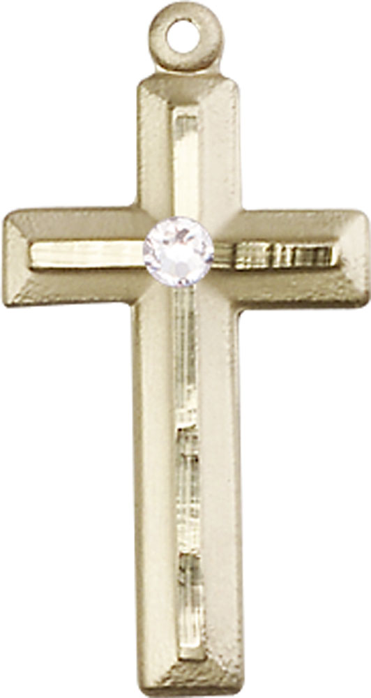 14kt Gold Cross Medal with a 3mm Crystal Swarovski stone