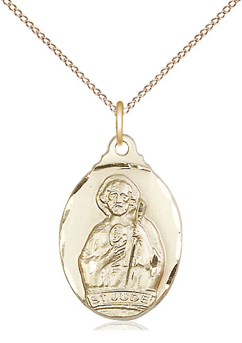 14kt Gold Filled Saint Jude Pendant on a 18 inch Gold Filled Light Curb chain