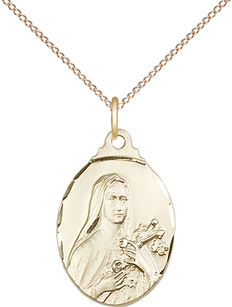 14kt Gold Filled Saint Theresa Pendant on a 18 inch Gold Filled Light Curb chain