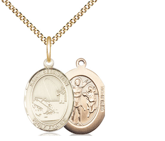 14kt Gold Filled Saint Sebastian Fishing Pendant on a 18 inch Gold Plate Light Curb chain