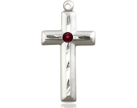 Sterling Silver Cross Medal with a 3mm Garnet Swarovski stone