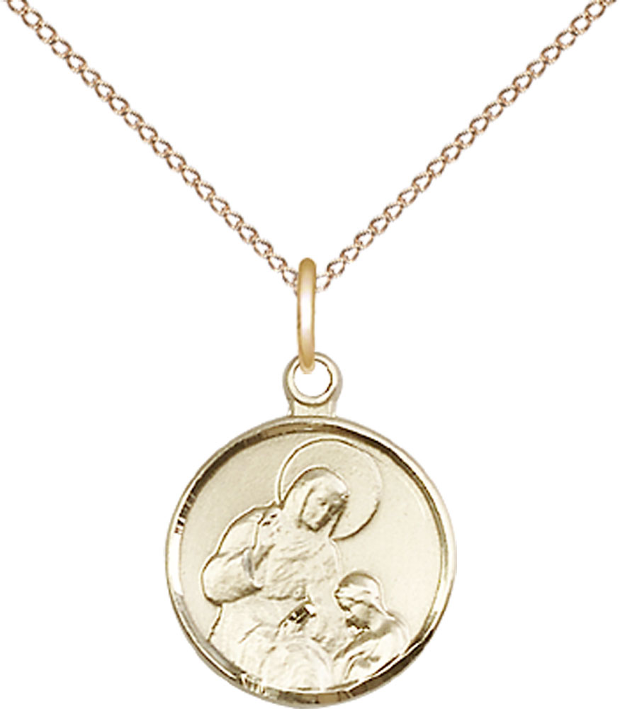14kt Gold Filled Saint Ann Pendant on a 18 inch Gold Filled Light Curb chain