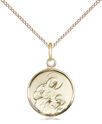 14kt Gold Filled Saint Ann Pendant on a 18 inch Gold Filled Light Curb chain