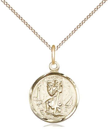 14kt Gold Filled Saint Christopher Pendant on a 18 inch Gold Filled Light Curb chain