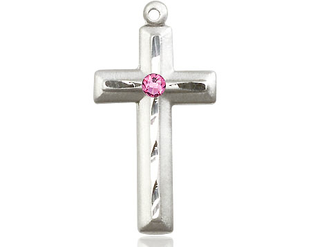 Sterling Silver Cross Medal with a 3mm Rose Swarovski stone