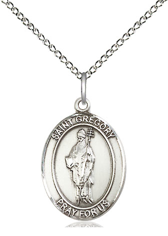 Sterling Silver Saint Gregory the Great Pendant on a 18 inch Sterling Silver Light Curb chain