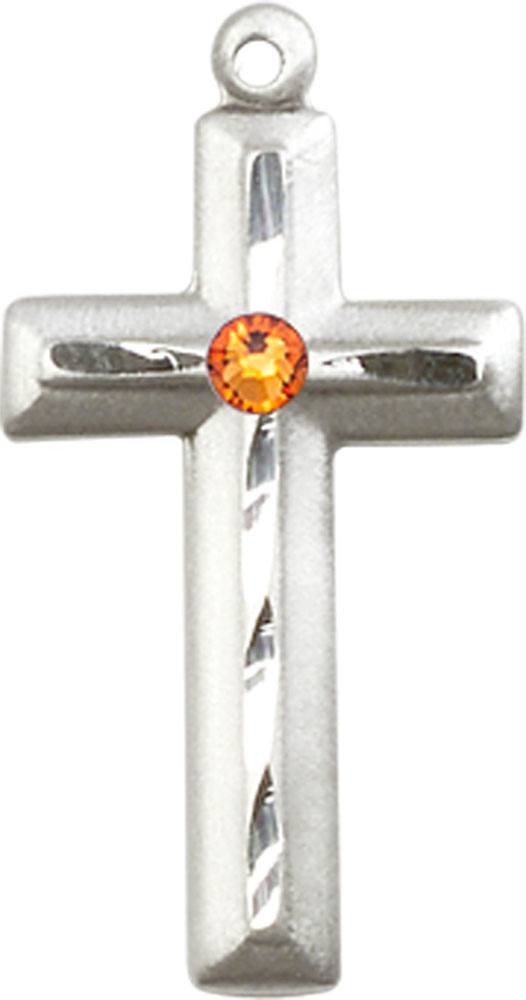 Sterling Silver Cross Medal with a 3mm Topaz Swarovski stone