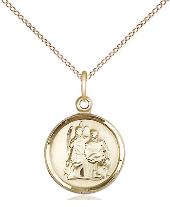 14kt Gold Filled Saint Raphael Pendant on a 18 inch Gold Filled Light Curb chain