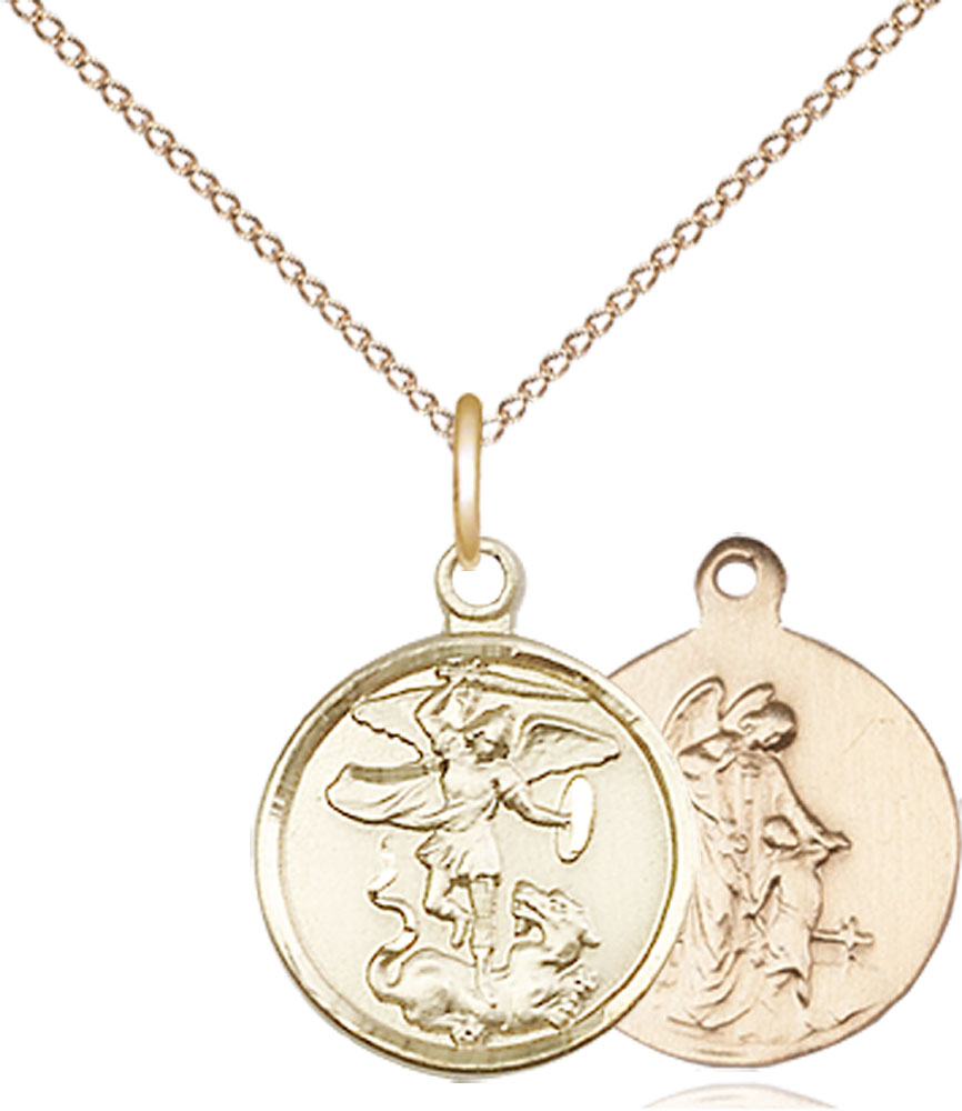 14kt Gold Filled Saint Michael the Archangel Pendant on a 18 inch Gold Filled Light Curb chain