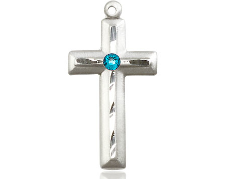 Sterling Silver Cross Medal with a 3mm Zircon Swarovski stone