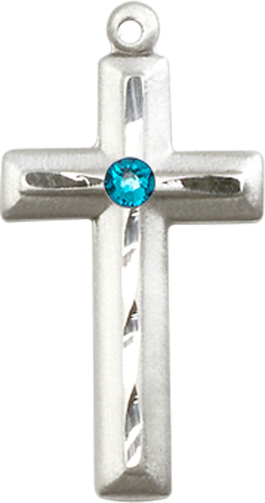 Sterling Silver Cross Medal with a 3mm Zircon Swarovski stone