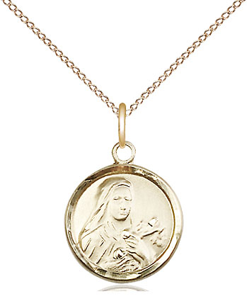 14kt Gold Filled Saint Theresa Pendant on a 18 inch Gold Filled Light Curb chain