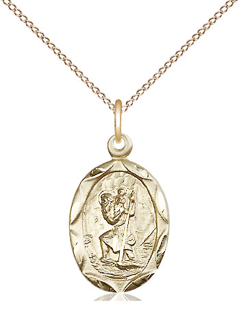 14kt Gold Filled Saint Christopher Pendant on a 18 inch Gold Filled Light Curb chain