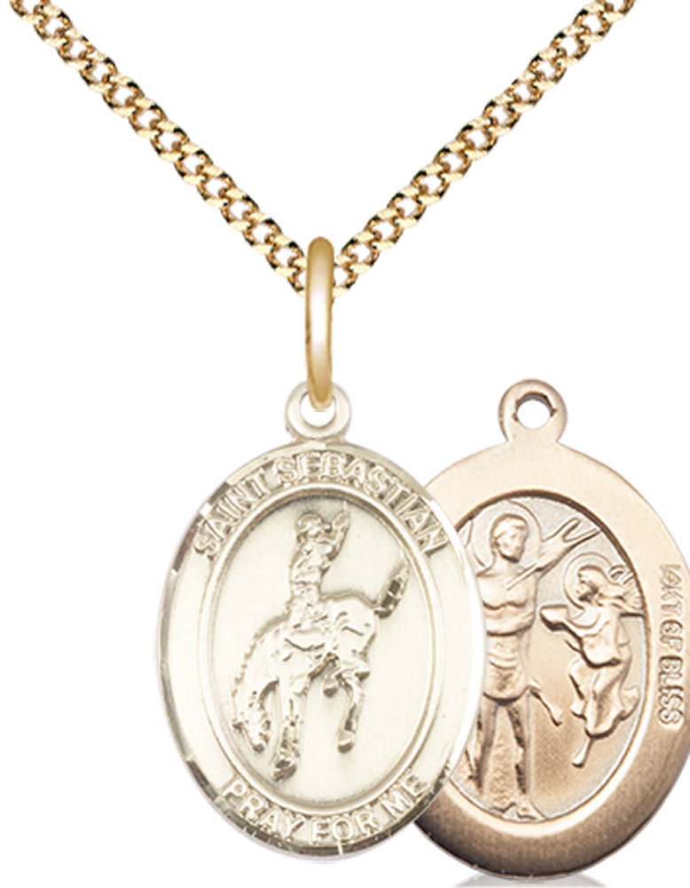 14kt Gold Filled Saint Sebastian Rodeo Pendant on a 18 inch Gold Plate Light Curb chain