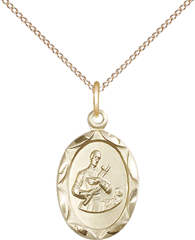 14kt Gold Filled Saint Gerard Pendant on a 18 inch Gold Filled Light Curb chain