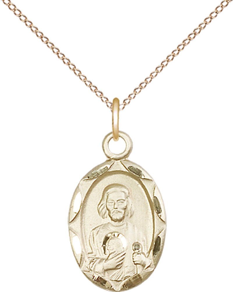 14kt Gold Filled Saint Jude Pendant on a 18 inch Gold Filled Light Curb chain