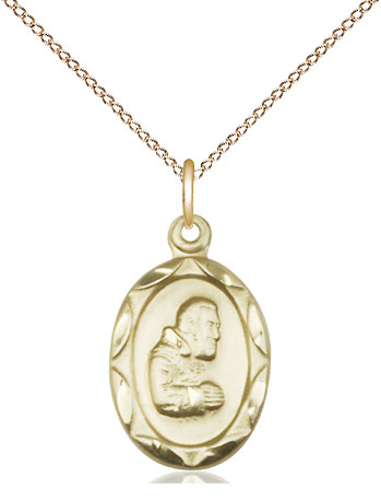 14kt Gold Filled Saint Pio of Pietrelcina Pendant on a 18 inch Gold Filled Light Curb chain