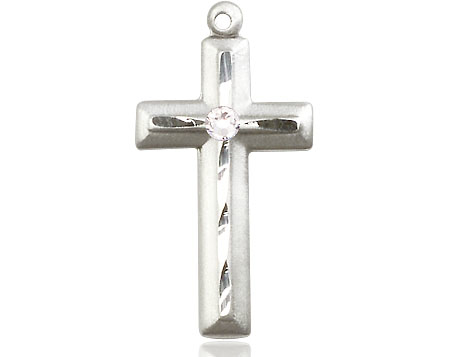 Sterling Silver Cross Medal with a 3mm Crystal Swarovski stone