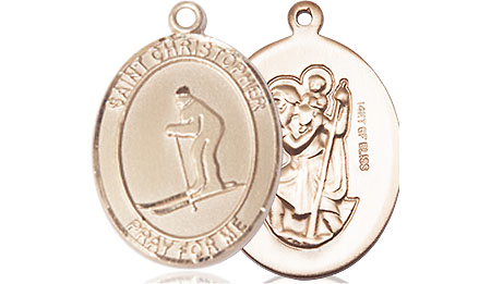14kt Gold Filled Saint Christopher Skiing Medal