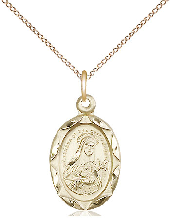 14kt Gold Filled Saint Theresa Pendant on a 18 inch Gold Filled Light Curb chain