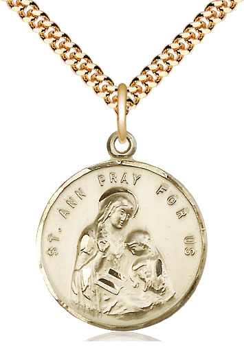 14kt Gold Filled Saint Ann Pendant on a 24 inch Gold Plate Heavy Curb chain