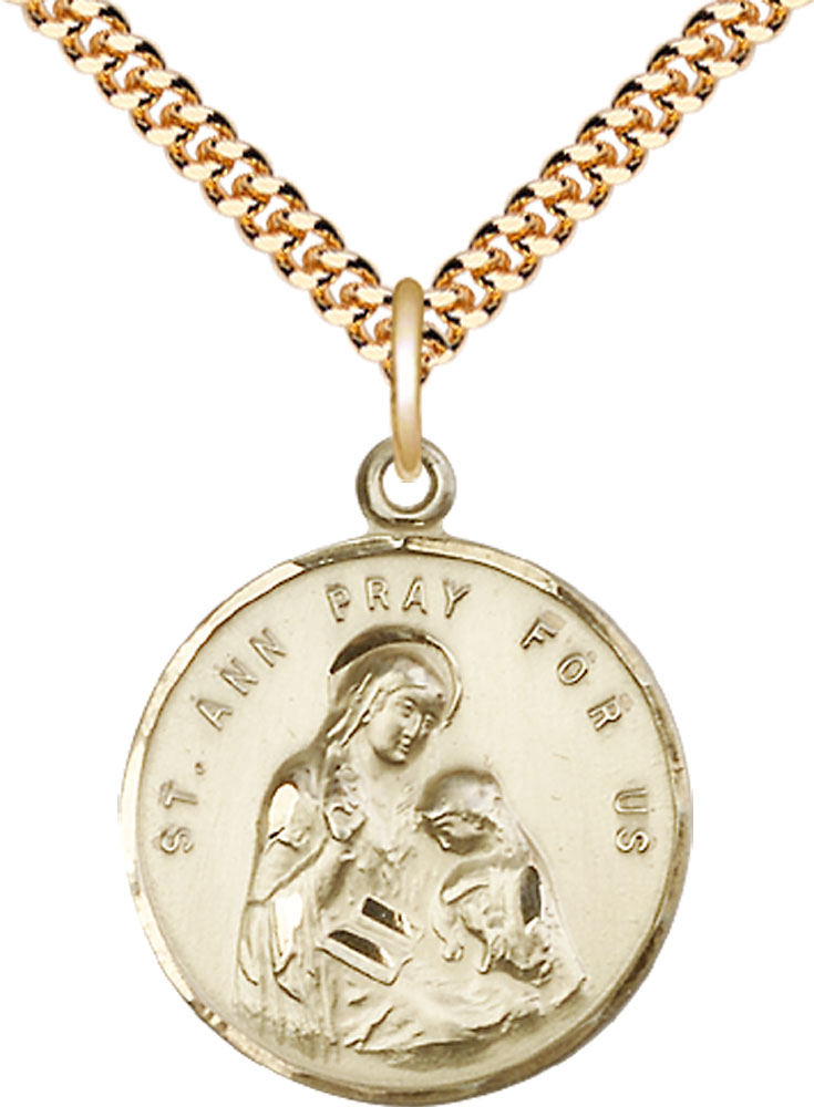 14kt Gold Filled Saint Ann Pendant on a 24 inch Gold Plate Heavy Curb chain