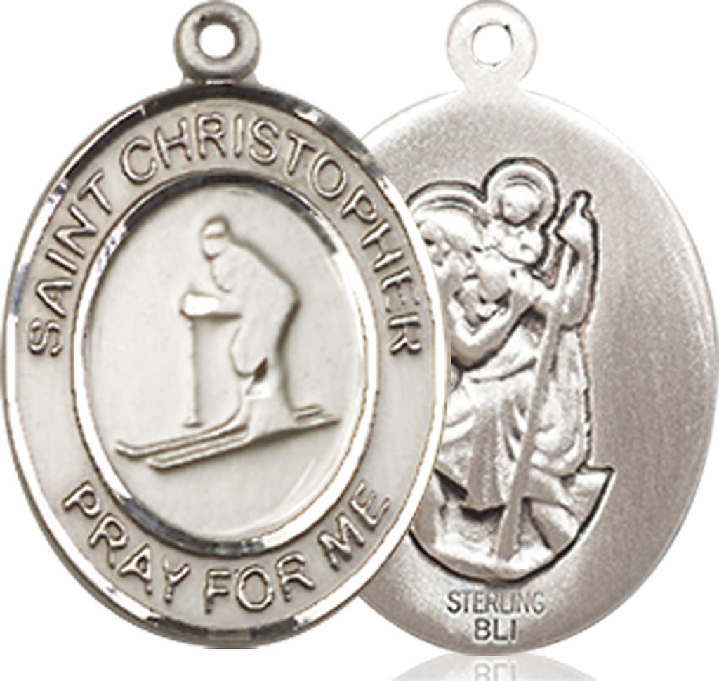 Sterling Silver Saint Christopher Skiing Medal
