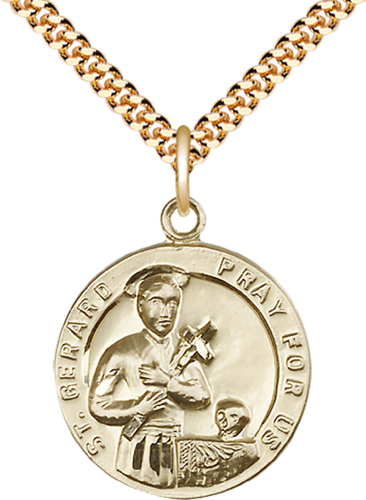 14kt Gold Filled Saint Gerard Pendant on a 24 inch Gold Plate Heavy Curb chain