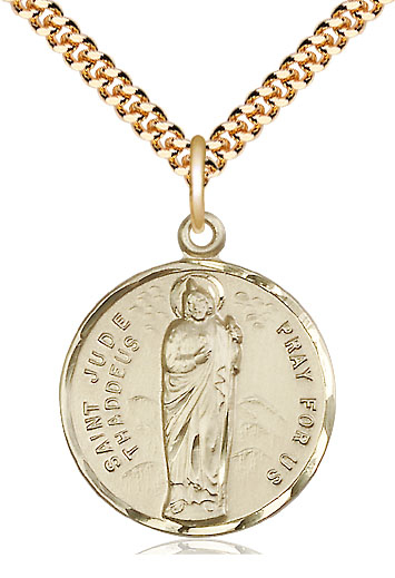 14kt Gold Filled Saint Jude Pendant on a 24 inch Gold Plate Heavy Curb chain