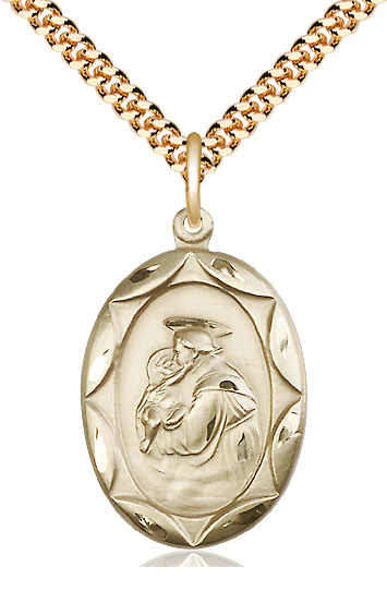 14kt Gold Filled Saint Anthony Pendant on a 24 inch Gold Plate Heavy Curb chain