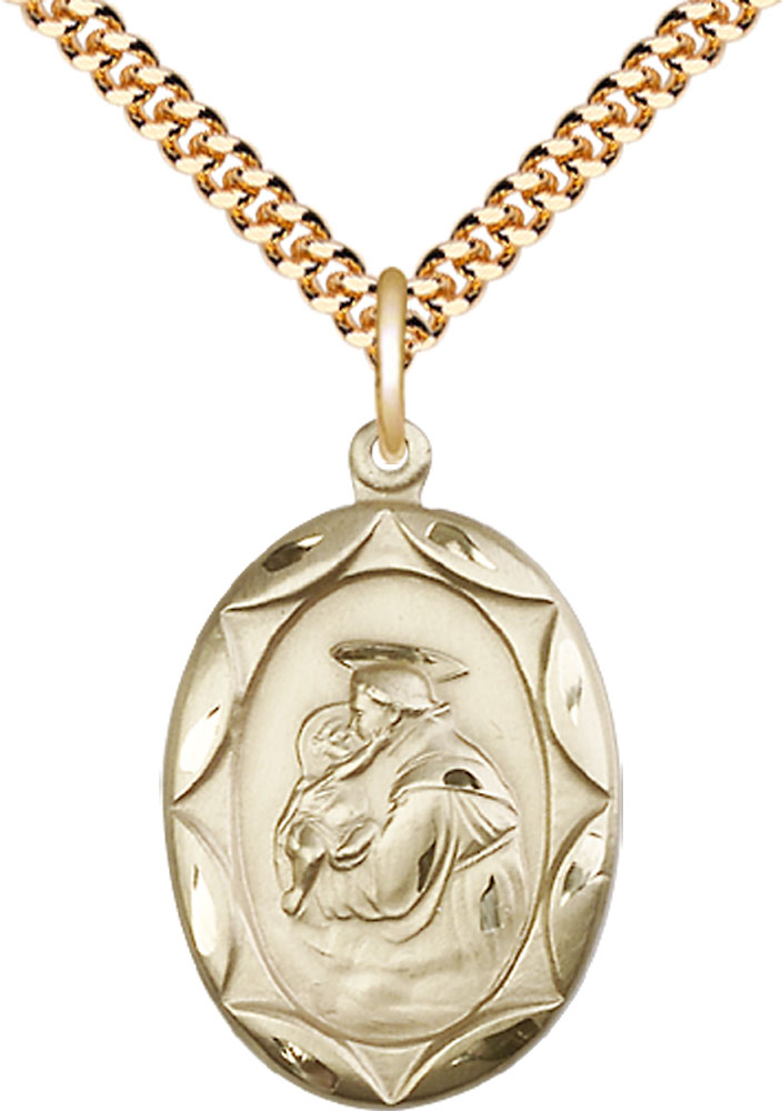 14kt Gold Filled Saint Anthony Pendant on a 24 inch Gold Plate Heavy Curb chain