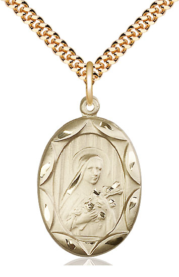 14kt Gold Filled Saint Theresa Pendant on a 24 inch Gold Plate Heavy Curb chain