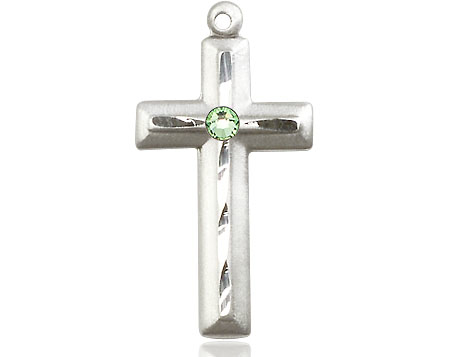 Sterling Silver Cross Medal with a 3mm Peridot Swarovski stone