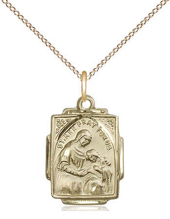 14kt Gold Filled Saint Ann Pendant on a 18 inch Gold Filled Light Curb chain