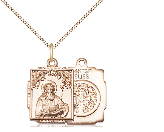 14kt Gold Filled Saint Benedict Pendant on a 18 inch Gold Filled Light Curb chain