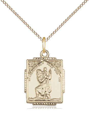 14kt Gold Filled Saint Christopher Pendant on a 18 inch Gold Filled Light Curb chain