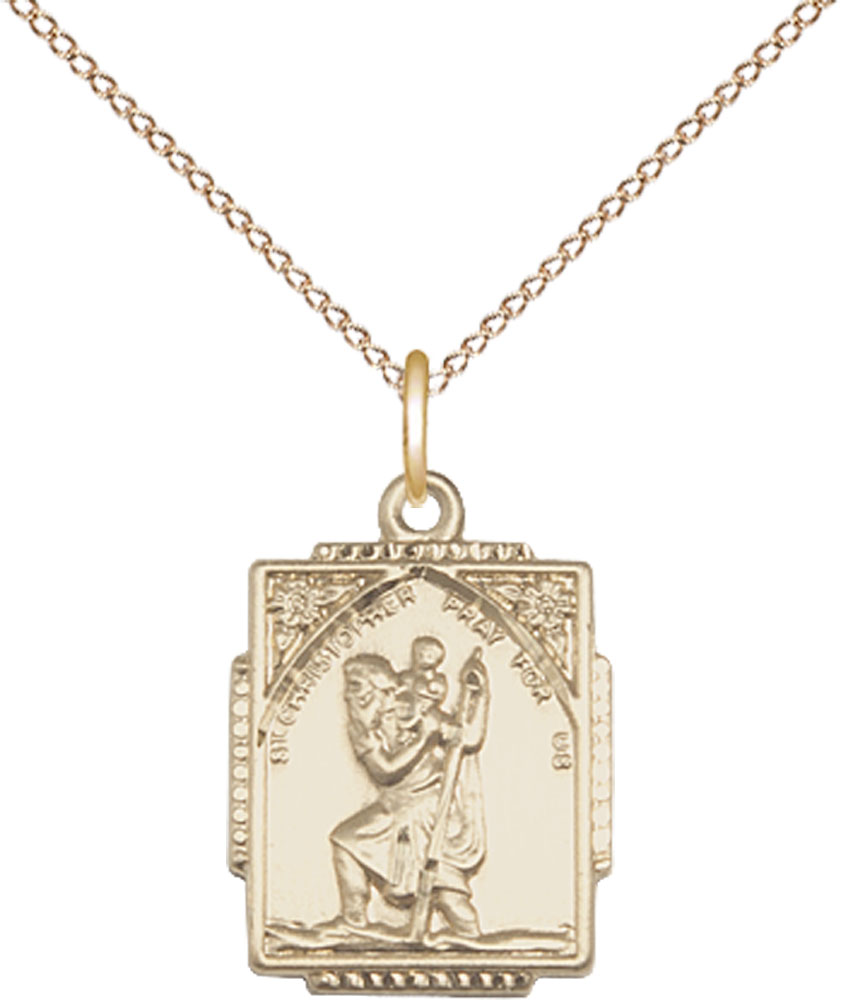 14kt Gold Filled Saint Christopher Pendant on a 18 inch Gold Filled Light Curb chain